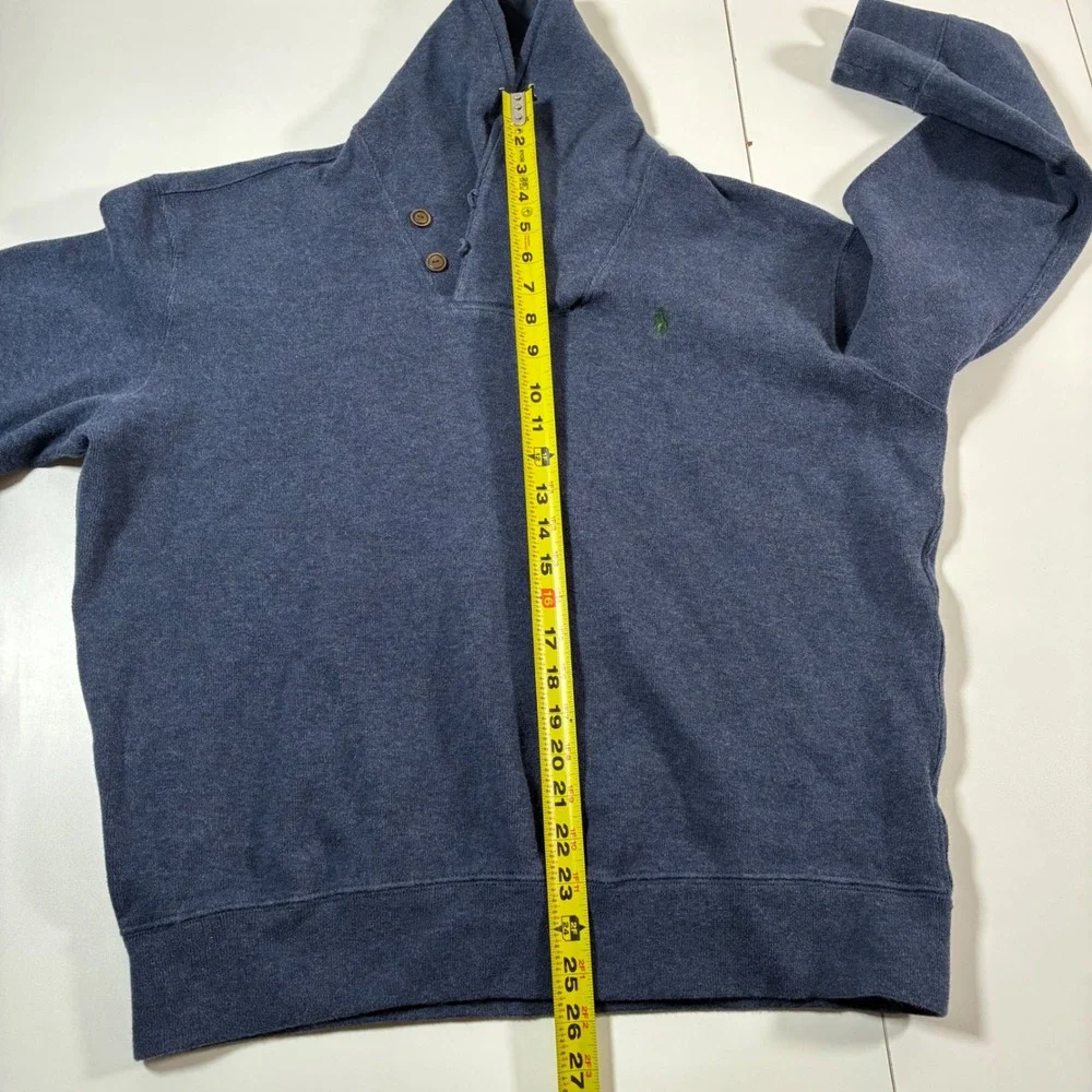 Polo‎ Ralph Lauren Shawl Collar Sweatshirt Large Blue Elbow Patches 90s Y2K